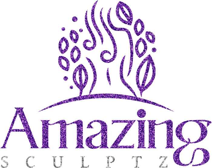 Amazing Sculptz logo with purple glitter.